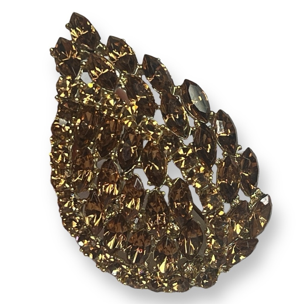 Large Brown Rhinestone Leaf Pin Brooch
